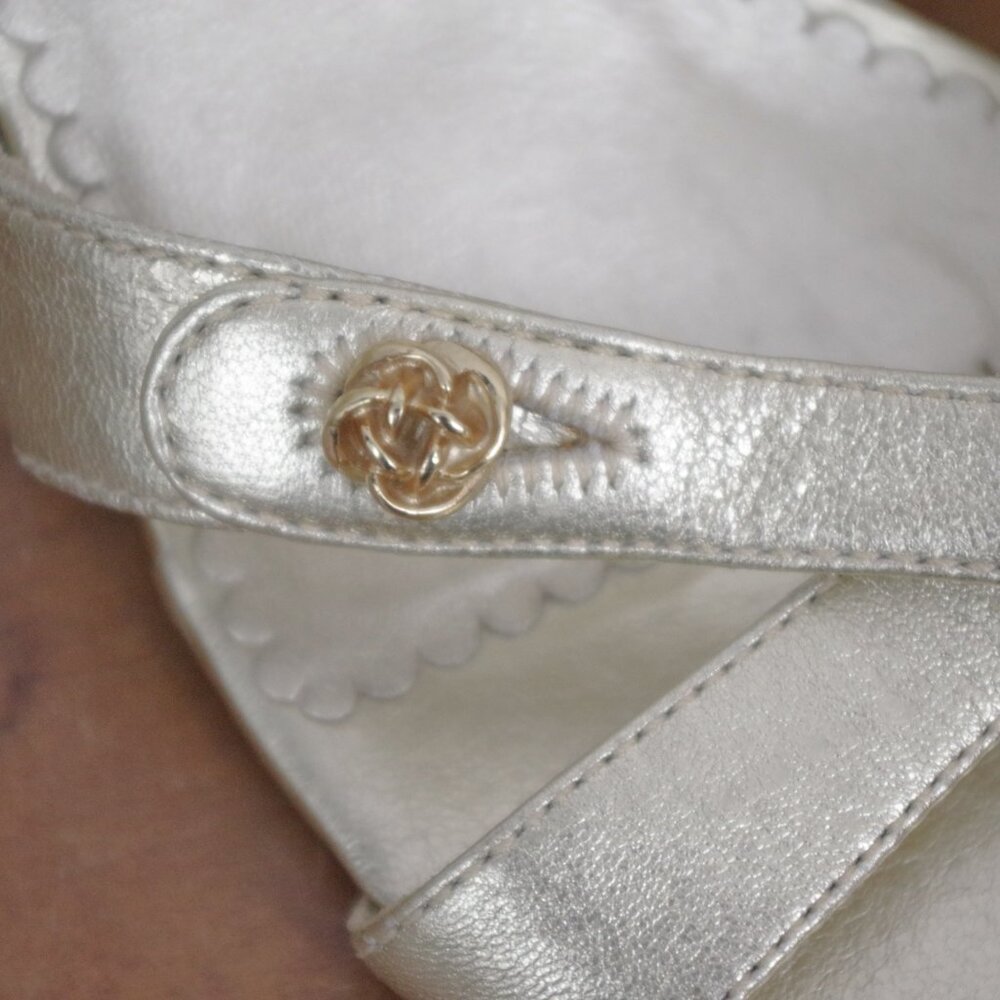 Lilly Pulitzer Via Palm Beach Gold Leather Sandal Heels Size 7M - Picture 4 of 10